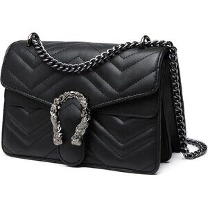 Snake Print Leather Black Crossbody Bag for Women Chain Strap and Clutch Style